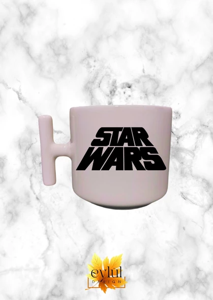 Krem Rengi T Saplı Star Wars Yazılı Özel Tasarım Baskılı T Kupa Bardak Latte Bardağı ürün görseli