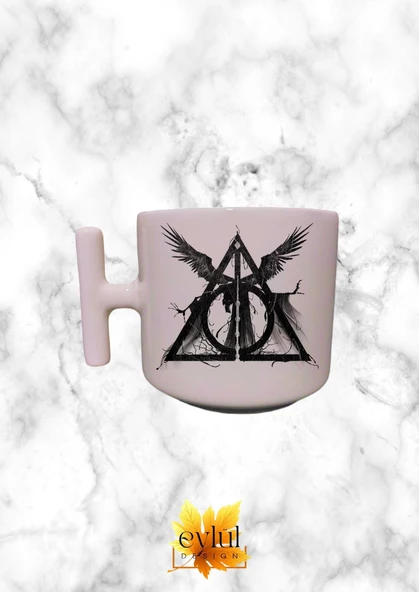 Krem Rengi T Saplı Harry Potter Özel Tasarım Baskılı T Kupa Bardak Latte Bardağı