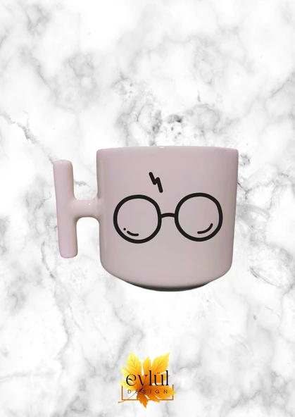Krem Rengi T Saplı Harry Potter Özel Tasarım Baskılı T Kupa Bardak Latte Bardağı