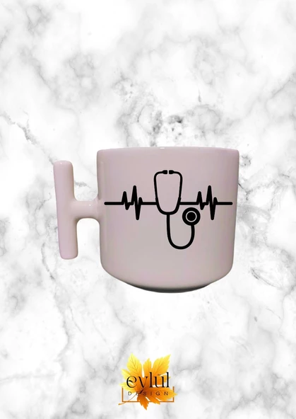 Krem Rengi T Saplı Doktor-Hemşire Temalı Yazılı Özel Tasarım Baskılı T Kupa Bardak Latte Bardağı ürün görseli