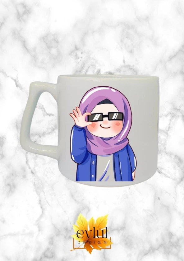 Tesettürlü Kız Temalı Özel Tasarım Baskılı Lüks Seramik Kupa Bardak Doğum Günü Hediyesi ürün görseli