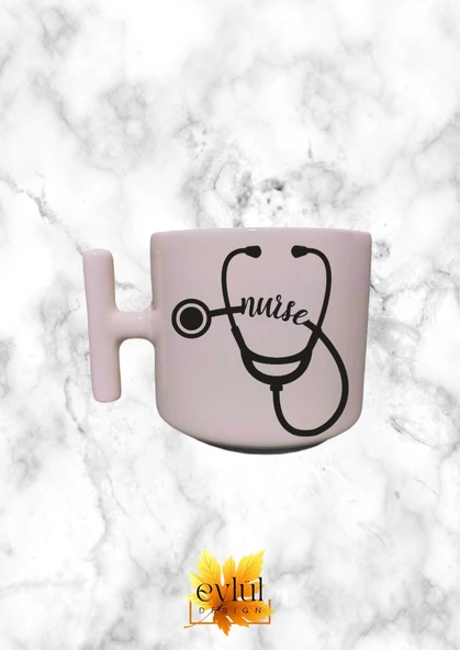 Krem Rengi T Saplı Hemşire Temalı Yazılı Özel Tasarım Baskılı T Kupa Bardak Latte Bardağı ürün görseli