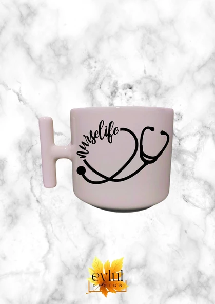 Krem Rengi T Saplı Hemşire Temalı Yazılı Özel Tasarım Baskılı T Kupa Bardak Latte Bardağı ürün görseli