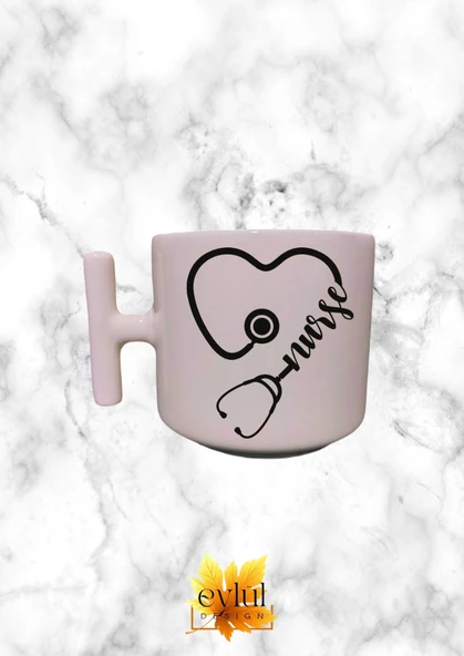 Krem Rengi T Saplı Hemşire Temalı Yazılı Özel Tasarım Baskılı T Kupa Bardak Latte Bardağı ürün görseli