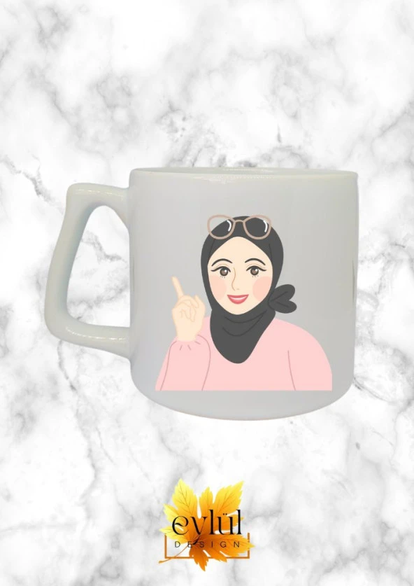 Tesettürlü Kız Temalı Özel Tasarım Baskılı Lüks Seramik Kupa Bardak Doğum Günü Hediyesi ürün görseli