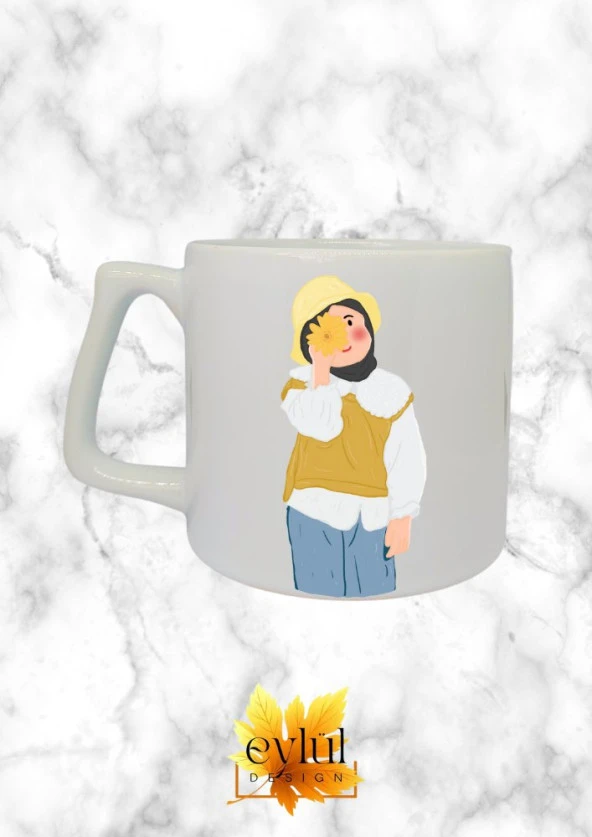 Tesettürlü Kız Temalı Özel Tasarım Baskılı Lüks Seramik Kupa Bardak Doğum Günü Hediyesi ürün görseli