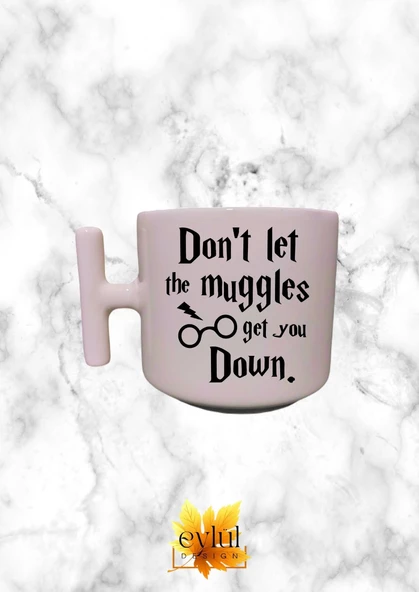 Krem Rengi T Saplı Harry Potter Özel Tasarım Baskılı T Kupa Bardak Latte Bardağı