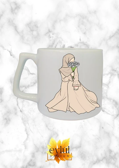 Tesettürlü Kız Temalı Özel Tasarım Baskılı Lüks Seramik Kupa Bardak Doğum Günü Hediyesi ürün görseli 1