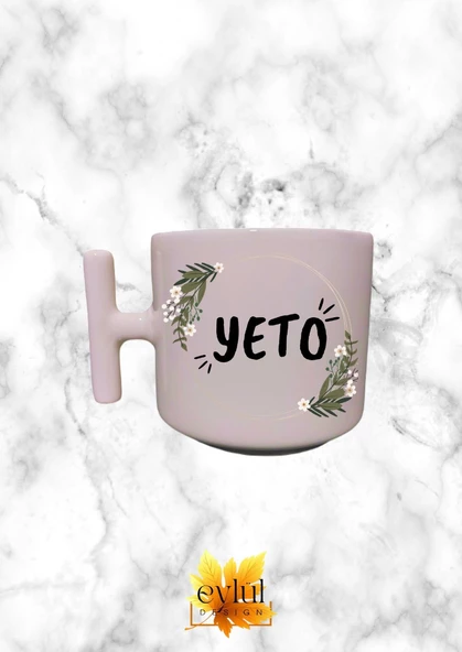 Krem Rengi T Saplı Yeto Yazılı Eğlenceli Özel Tasarım Baskılı T Kupa Bardak Latte Bardağı ürün görseli
