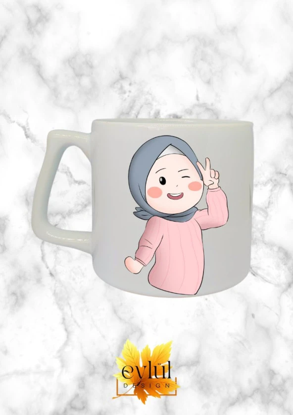Tesettürlü Kız Temalı Özel Tasarım Baskılı Lüks Seramik Kupa Bardak Doğum Günü Hediyesi ürün görseli