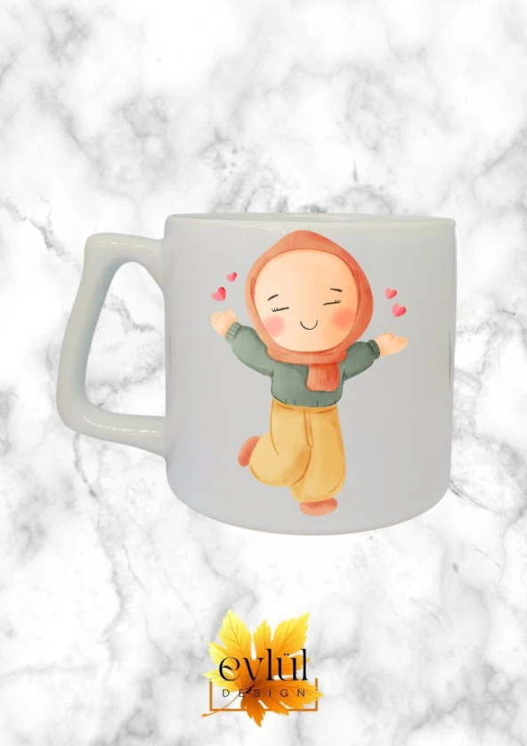 Tesettürlü Kız Temalı Özel Tasarım Baskılı Lüks Seramik Kupa Bardak Doğum Günü Hediyesi ürün görseli 1