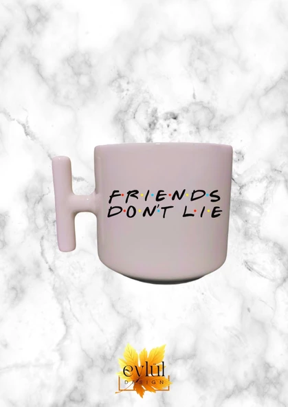 Krem Rengi T Saplı Friends Özel Tasarım Baskılı T Kupa Bardak Latte Bardağı