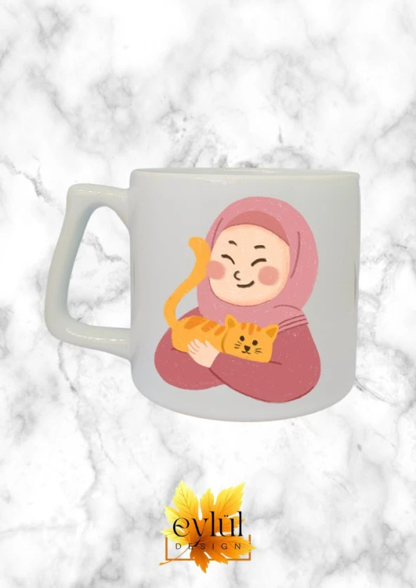 Tesettürlü Kız Temalı Özel Tasarım Baskılı Lüks Seramik Kupa Bardak Doğum Günü Hediyesi ürün görseli