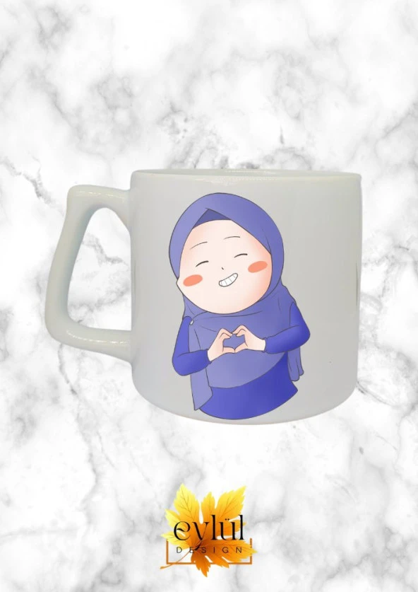 Tesettürlü Kız Temalı Özel Tasarım Baskılı Lüks Seramik Kupa Bardak Doğum Günü Hediyesi ürün görseli