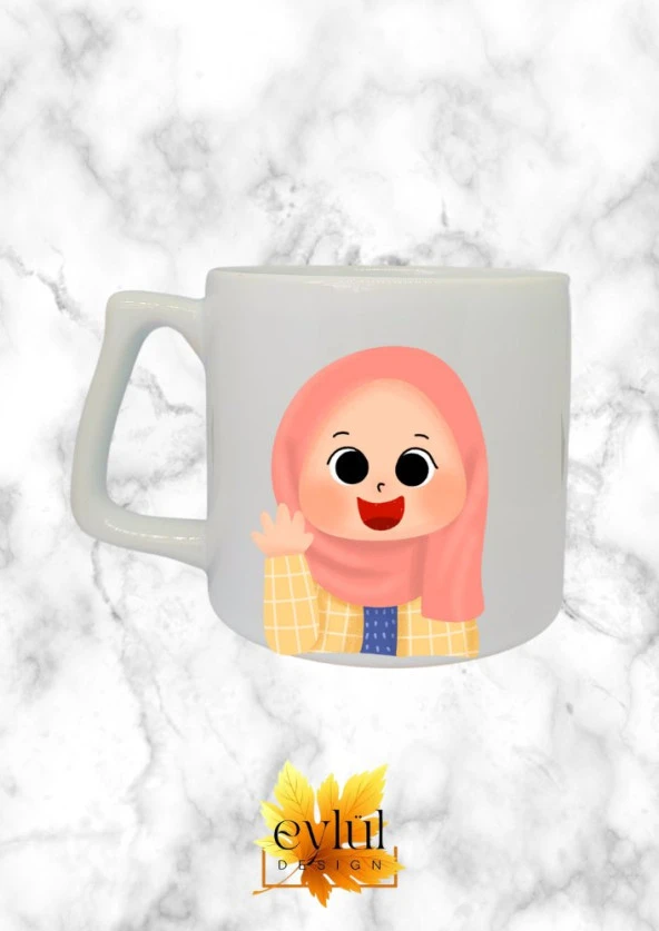 Tesettürlü Kız Temalı Özel Tasarım Baskılı Lüks Seramik Kupa Bardak Doğum Günü Hediyesi ürün görseli