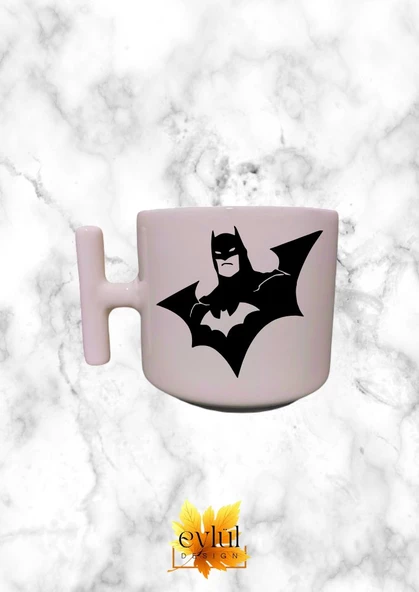 Krem Rengi T Saplı Batman Özel Tasarım Baskılı T Kupa Bardak Latte Bardağı