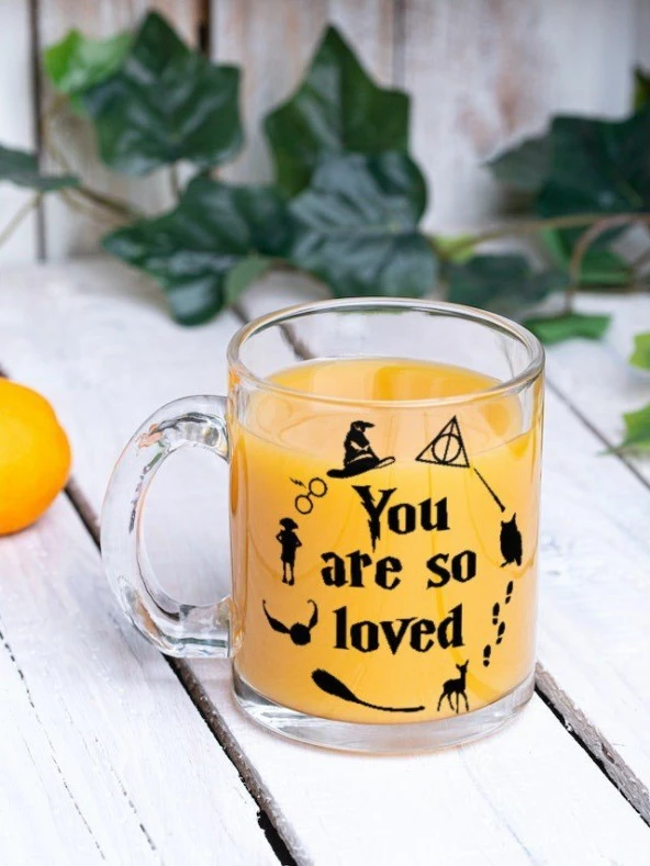Harry Potter Temalı You're So Loved Yazılı Özel Tasarım Baskılı Cam Kupa Bardak Çay-Kahve Bardağı
