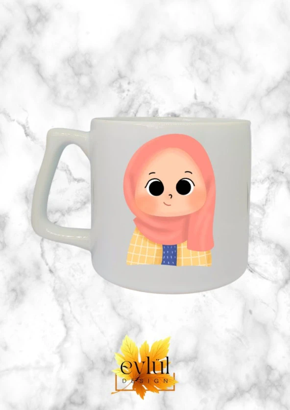 Tesettürlü Kız Temalı Özel Tasarım Baskılı Lüks Seramik Kupa Bardak Doğum Günü Hediyesi ürün görseli 1