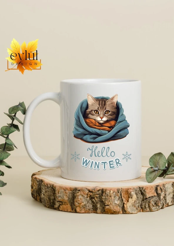 Hello Winter Yazılı Kış Özel Tasarım Baskılı Kupa Bardak Hediye Kahve Bardağı