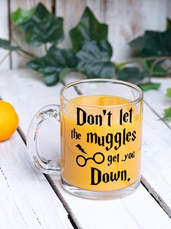 Harry Potter Temalı Yazılı Özel Tasarım Baskılı Cam Kupa Bardak Hediye Çay-Kahve Bardağı