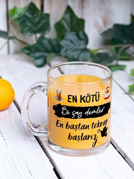 Çay Temalı Yazılı Özel Tasarım Baskılı Cam Kupa Bardak Hediye Çay-Kahve Bardağı Doğum Günü Hediye