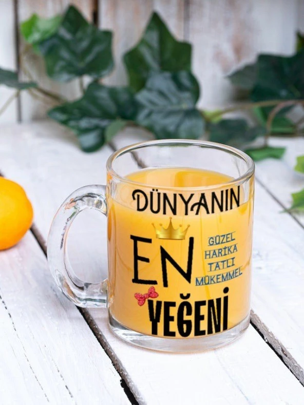 Yeğen Temalı Yazılı Özel Tasarım Baskılı Cam Kupa Bardak Hediye Çay-Kahve Bardağı Doğum Günü Hediye