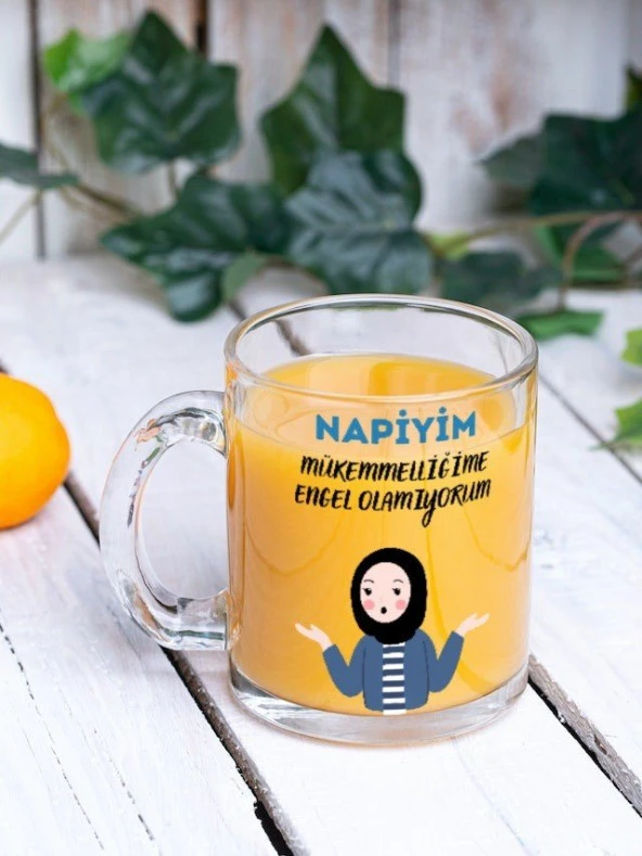 Mükemmelliğime Engel Olamıyorum Yazılı Eğlenceli Özel Tasarım Baskılı Cam Kupa Bardak Hediye