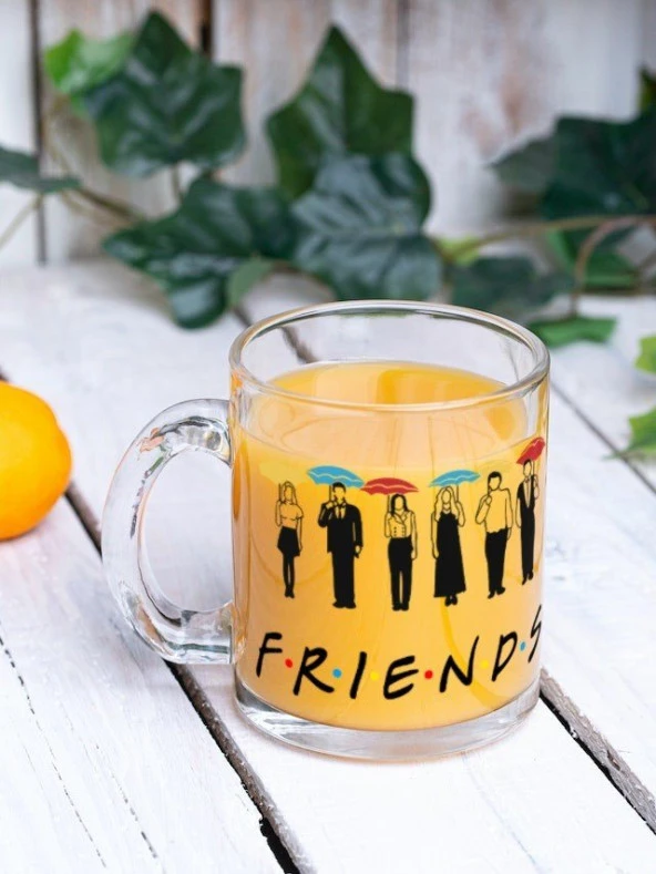 Friends Temalı Yazılı Özel Tasarım Baskılı Cam Kupa Bardak Hediye Çay-Kahve Bardağı
