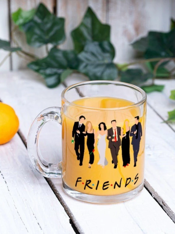 Friends Temalı Yazılı Özel Tasarım Baskılı Cam Kupa Bardak Hediye Çay-Kahve Bardağı