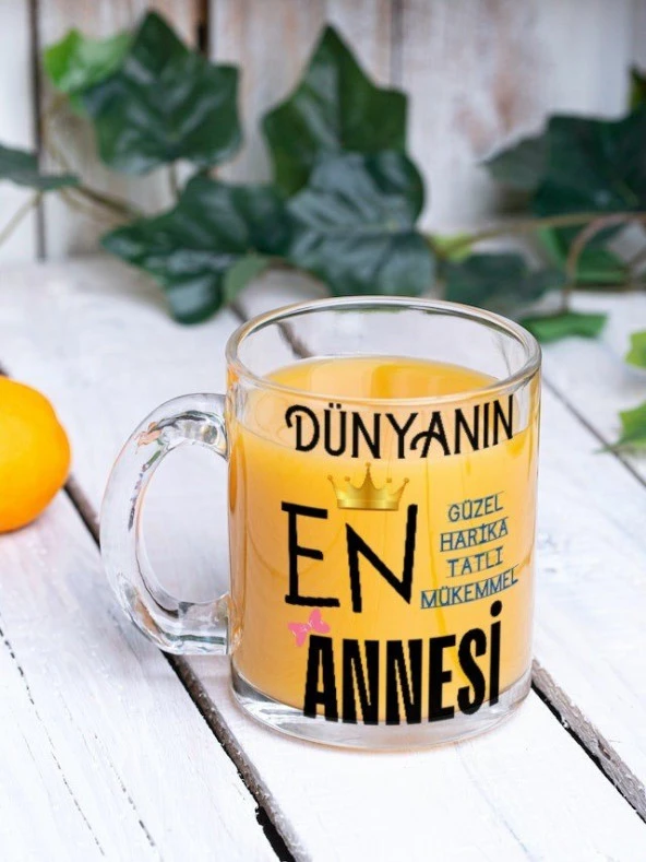 Anne Temalı Yazılı Özel Tasarım Baskılı Cam Kupa Bardak Hediye Çay-Kahve Bardağı Doğum Günü Hediye