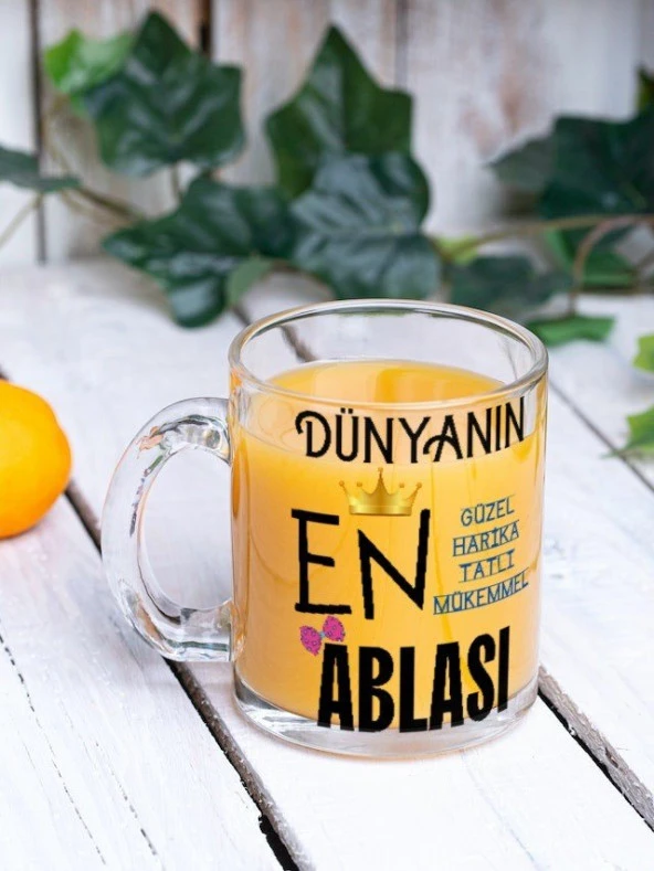 Abla Temalı Yazılı Özel Tasarım Baskılı Cam Kupa Bardak Hediye Çay-Kahve Bardağı Doğum Günü Hediye