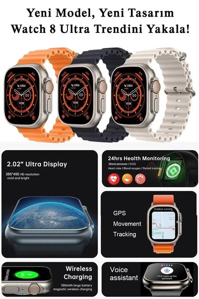 Sinerji Teknoloji Watch 8 T800 Ultra Akıllı Saat Ios Andorid Destekli Arama Özeliği Sensörlü Lcd Ekran 3tuş - 5