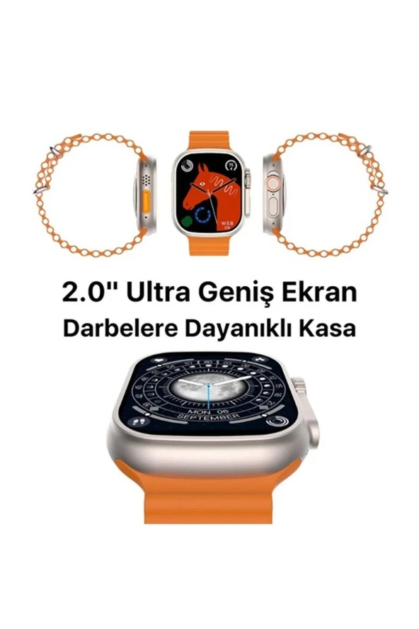 HUAWEİ P SMART 2018 UYUMLU WATCH 8 800T ULTRA 49MM AKILLI SAAT ÇİFT KORDONLU