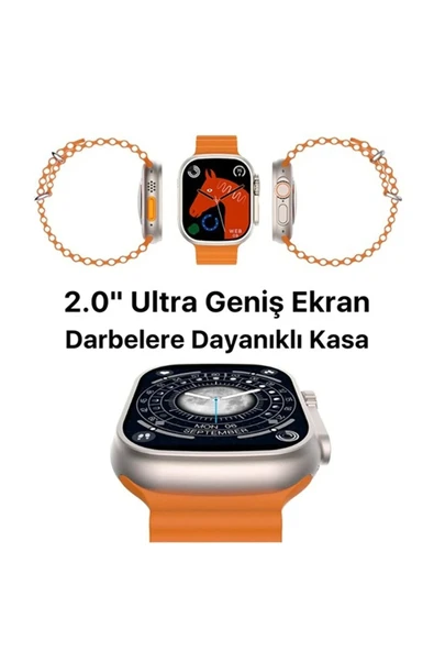 AbaTech XİAOMİ Mİ 11 - Mİ 11 LİTE UYUMLU WATCH 8 800T ULTRA 49MM AKILLI SAAT ÇİFT KORDONLU - Resim 3