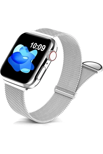 Kordon Apple Watch Metal Kayış Gri Hasır Örme Saat U 42-44-45