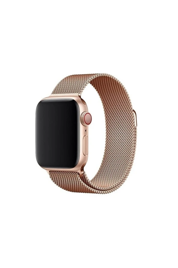 Apple Watch Metal Kayış Pembe Hasır Örme Saat 42-44-45