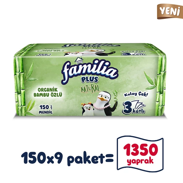 Familia Plus Natural Çek Al Mendil 150li (9 Paket x 150 Yaprak)