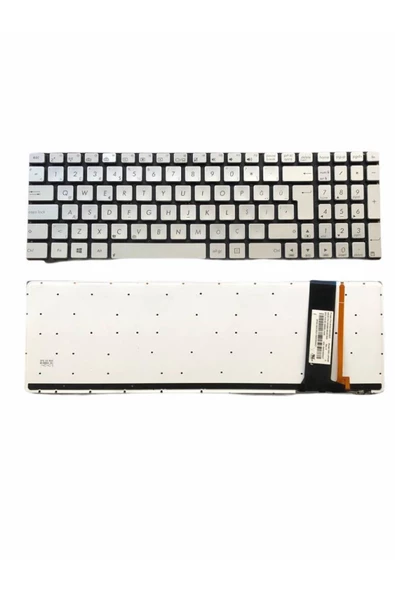 Asus ile Uyumlu N56VZ-S4255H, N56VZ-S4400D Notebook Klavye Işıklı Gümüş Gri TR