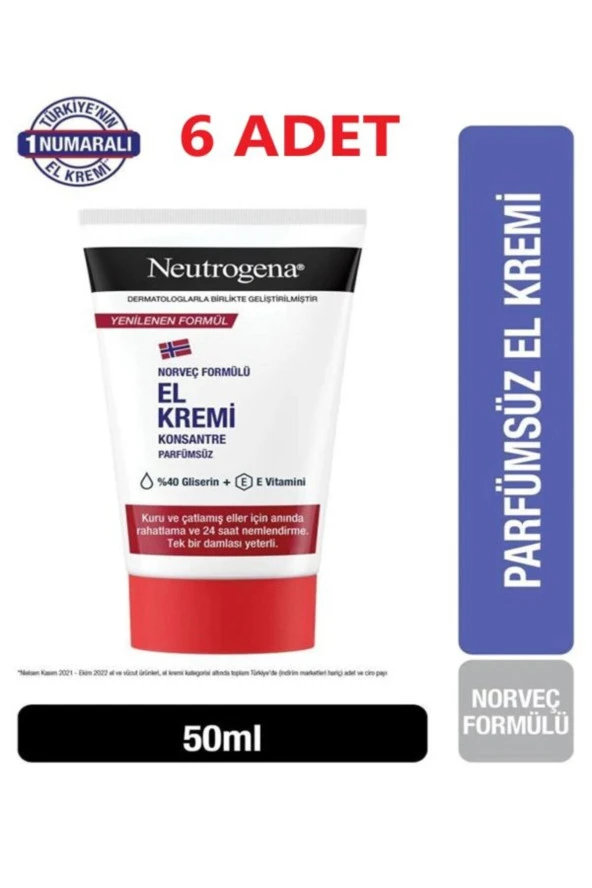 Neutrogena   Norveç Formülü El Kremi Parfümsüz 50 ml   6 ADET