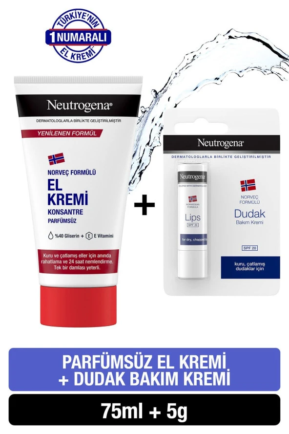 Neutrogena   Norveç Formülü Parfümsüz El Kremi 75 ml Dudak Kremi Hediye