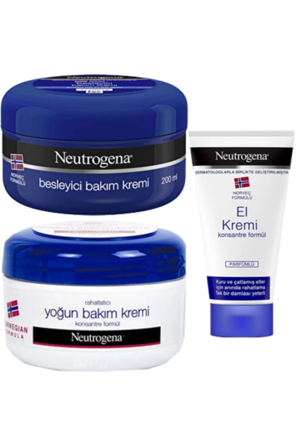 Neutrogena   Besleyici Bakım Kremi + Yoğun Bakım Kremi 200+200 ml + El Kremi Parfümlü 50 ml