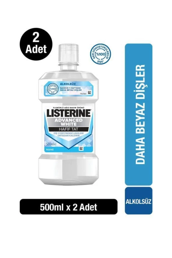 Listerine   Advanced White Hafif Tat Alkolsüz Ağız Bakım Suyu 500 ml X2