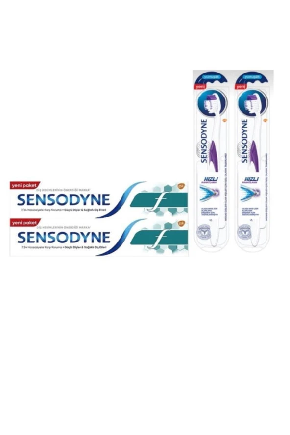 Sensodyne   Diş Macunu 100ml F Florürlü 2 Adet+hızlı Rahatlatma Diş Fırçası Yumuşak 2 Adet