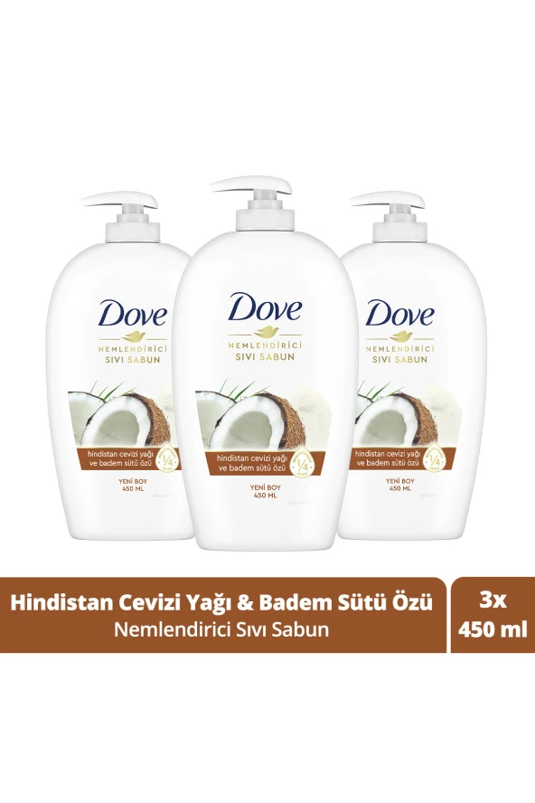 Dove   Nemlendirici Sıvı Sabun Hindistan Cevizi Yağı Ve Badem Sütü Özü 450 ml X3 Adet