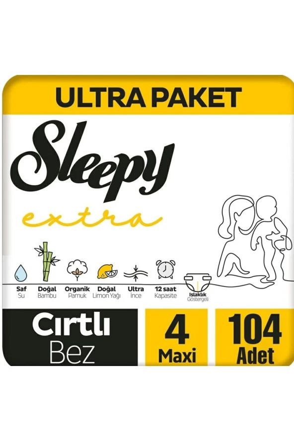 Sleepy   Extra Avantajlı Bebek Bezi 4 Numara Maxi 104 Lü