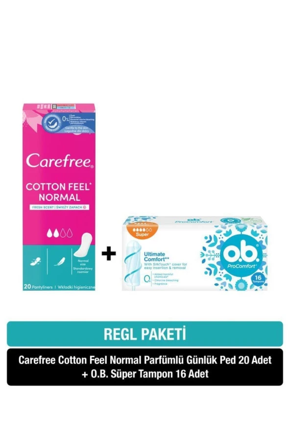 o.b.   Süper Tampon 16 Adet + Carefree Cotton Feel Normal Parfümlü Günlük Ped 20 Adet