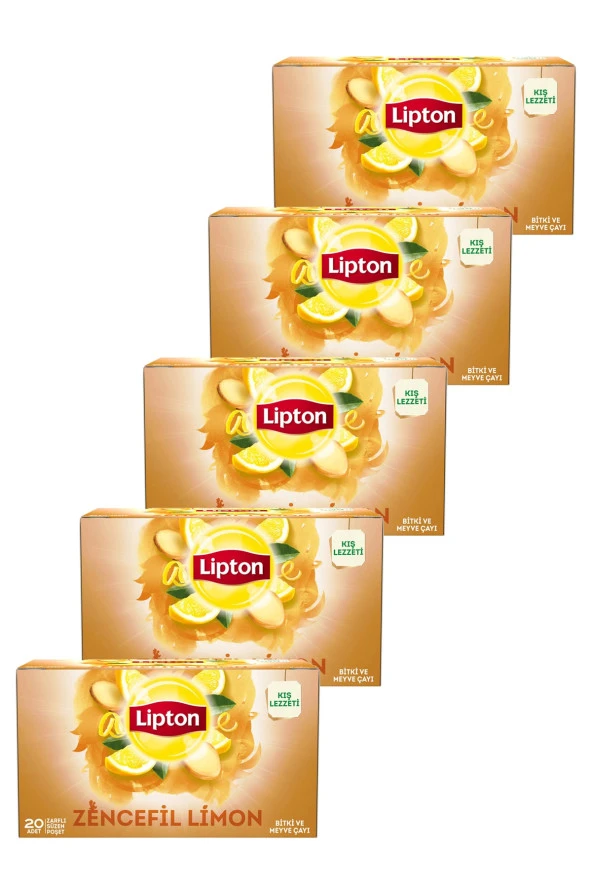 Lipton   Zencefil Limon Bardak Poşet Bitki Çayı 20 X 2 gr Beşli Set