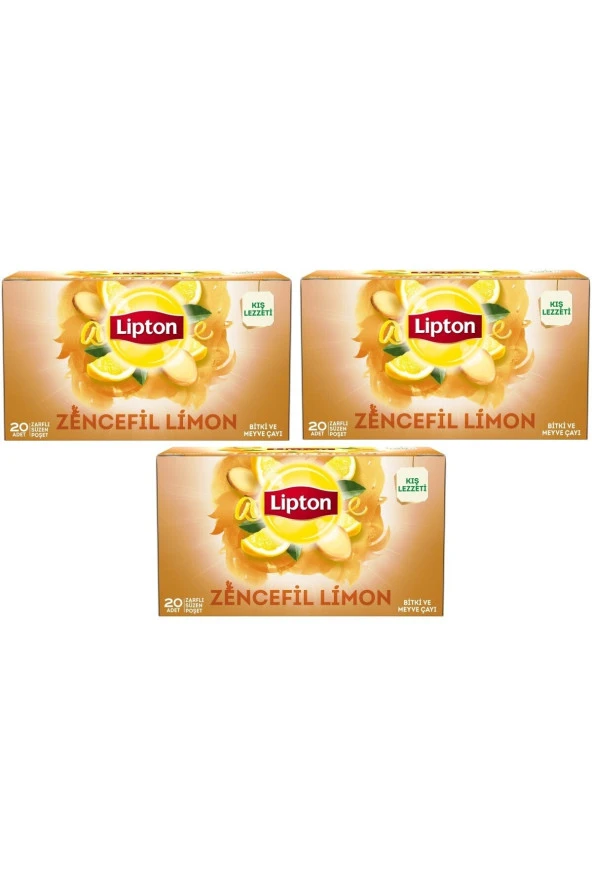 Lipton   Bitki Çayı Zencefil Limon 20'li Bardak Poşet 40 G X 3