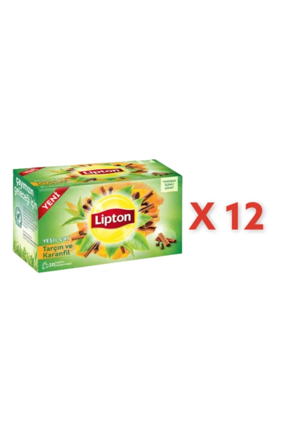 Lipton   Tarçın Karanfil Yeşil Çay Süzen Bardak Poşet Çayı 20li X 12 Adet