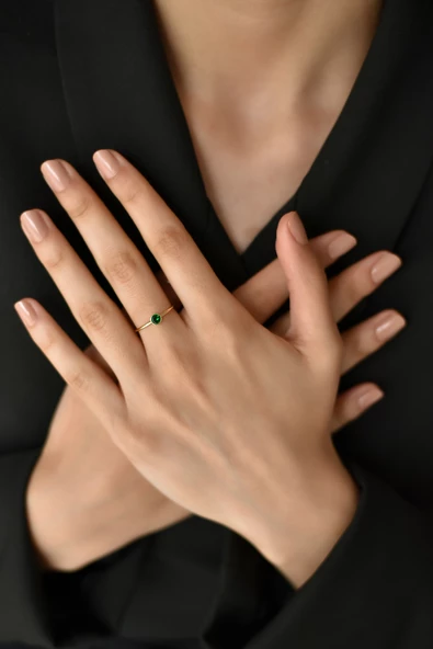 ÇG Yzk397 Yeşil Taşlı Minimal Yüzük - 3